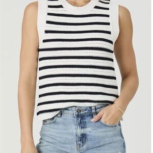French Connection Black and White Striped Knit Top